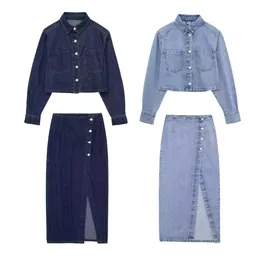 UNIZERA 2023 AutumnWinter Product Womens Fashion Short denim jacket mid length skirt set 240521