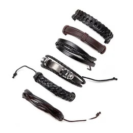 Bracelets de charme 6pcs/set retrô punk jóias de moda de moda mtilayer pulseiras de corda trançadas para homens para homens de entrega de gastam dhdzh