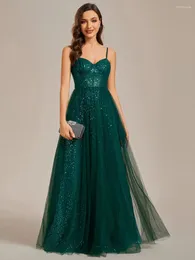 Party Dresses Gorgeous Evening Strapiess Sweetheart Halsbindning Spaghetti Straps 2024 Ever Pretty of Shiny Dark Green Bridesmaid Dress