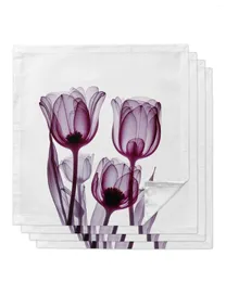 Nehmen Sie Behälter Purpurblüten Tulpen abstraht Tisch Servietten Set Dinner Taschentuchtuchtuch für Hochzeitsfeier Bankett