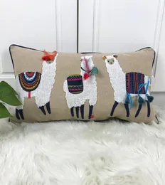 Capa de almofada de alpaca fofa cofre de bordado bege com borlas para sofá de sofá, leito retângulo decorativo 30x60cm Y2001033976010