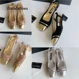 Kanal vgl. Chanells Gold Vintage Heels Block Zehenkappe Frauen Sandal Slingback Silber Wildleder Zwei 2tone Beige Schwarze Heel Pumps Party Kleiderschuhe Mary Jane Heel Interlockin Interlocke