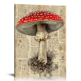 Poster de cogumelo vintage - decoração de parede de cogumelos, impressões de arte de parede de cogumelos retrô, estética da decoração da sala, imagem de cogumelo de dicionário terrosa para quarto de casa