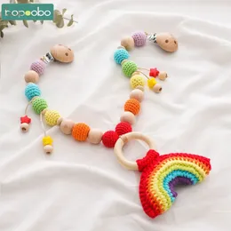 Baby Cart Chain Handmade Crochet Rainbow Bendant Beads Crib Mobile Stroller Wooden Toy Baby Gym Toy Born Born 240528