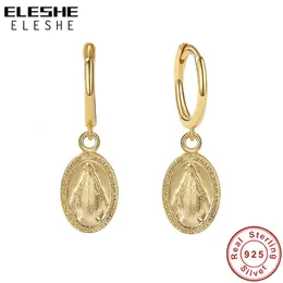 ELESHE 925 STERLING SREBROWE Płytą 18 -karatową złotą Santa Maria Monety Dangle Hoop Kolczyki Women Retro Kolczyki Trendy przebijające biżuterię 240528