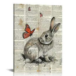 辞書アートポスター - ウサギとバタフライプリント - バニーアート - 男性のためのギフト、女性動物愛好家 - 寝室のためのシックな装飾、リビングルーム