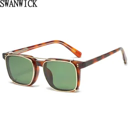 Swanwick Retro Mens Polarised Solglasögon Square Clip på vintage Fashion Male UV400 Acetat Ladies Outdoor Glasses TR90 Blue 240428