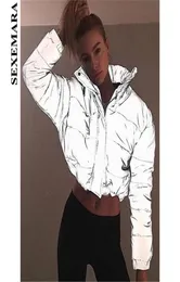 Sexemara Refleksyjna kurtka zimowa płaszcza kobiety Parka Streetwear Fashion 2018 ciepłe, swobodne wyściełane wierzchołek wiatrówki C54cz34 S18109900557