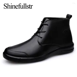 Boots Winter Autumn Men's Ankle Flat Leisure Luxury Genuine Leather Men Botas Masculinas Em Couro Botines Hombre Solid Black