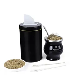 6 in 1 Yerba Mate Cup Set enthalten Doppelwall Edelstahl -Kürbis -Tee -Shaper -Set Bombilla Strohhalm und Dosen 240522