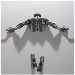 3D -durch -Wandfigur Skulpturharz Elektroplieren Imitation Kupfer Abstraktes Charakter Ornament Statue Wohnzimmer Wohnkultur 240528
