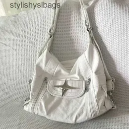 Shoulder Bags Xiuya Y2k Large Capacity Bag White Pu Leather Cross Handbag American Style Punk Goth Fashion Simple Designer H240529