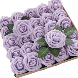 装飾的な花D-7人の人工25/50pcs LILAC ROSES DIY WEDDING CENTERPIECES BOUQUETSアレンジメントのためのステム