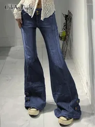Women's Jeans Cuteandpsycho Low Waisted Y2K Flare Vintage Aesthetic 2000s Chic Trousers Harajuku Fairycore Retro Denim Sweatpants Cute