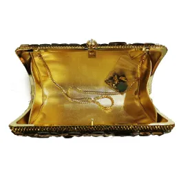 Hochwertiges Gold Big Stone Evening Clutch Bag Luxus Full Glass Diamond Black Hard Box Hochzeitsfeier Metall Handy Geldbörsen