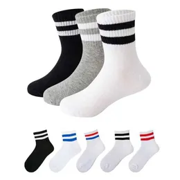 Barn Socks Kids Classic Two Rands Cotton Crew Socks Retro Old School Children Baby Boys Girls Socks Hiphop Skate White School Socks Black D240528