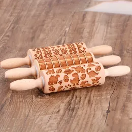 Arjmid Grid Dinosaur Rolling Pin för bakning Djupt graverad trä präglad judendom Mini Small Rolling Pin Cookie Tool