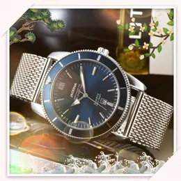 Drei Pins Quartz Fashion Men Watches 43mm Auto Date Edelstahl Mesh Gürtel Uhr Großhandel männliche Geschenke Armbanduhr 250g