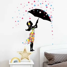 Декор стены зонтик цветы девочка настенные наклейки для детей для детей комната для спальни дома украшения обои красивые художественные наклейки творческая наклейка D240528