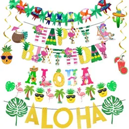 Баннеры стримеры конфетти гавайский декоративный флаг на летнем пляже Баннер по случаю дня рождения алоха тематическая вечеринка на фоне декор пляж Пляж Фрукты Гарленда D240528