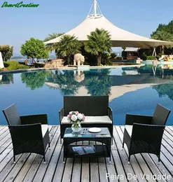 Camp Furniture 4 PCS Patio Outdoor Garden Converse Wicke Sofa Zestaw Beige CushionsBlack4630623