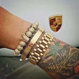 3pcs/set Imperial Crown King Mens Bracelet Pave CZ Gold Bracelets for Men Luxury Charm Fashion Cuff Bangle Birthday Jewelry Xondi