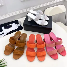 Women's 6.5cm Med heel slippers slides mules suede round toe sandals Luxury designers Simplicity leisure comfortable slippers 34-41 with box