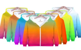 Hoodies Zipper Men039S Capshirts Custom Rainbow Tradient Hoodie Mens Solid Colored Royded 3D up boygirls Green Orange 4438344