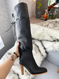 Cuissardes À Talons Hauts Bottes Plissées De Créateur Pour Femme