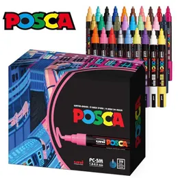 水彩ブラシペンマーカー54カラーUNI POSCA PC-5Mアクリルマーキングペイントペンミディアム1.8-2.5mmリバーシブルブレットアートペンチップグラフィティサプライWX5.27