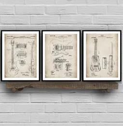 Patent gitarowy plany plakaty i drukowania muzyki sztuka ścienna płótna malowanie retro zdjęcia do salonu wystrój domu3045407