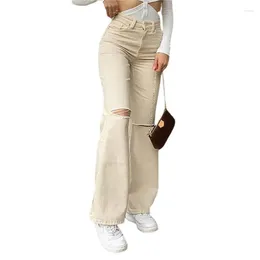 Frauen Jeans Kayotuas Frauen Denim Ripped Hole Button Tasche Lose weibliche Bein Damen Casual Modehosere Vintage Kleider 90er Jahre