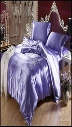 Fioletowy niebieski jedwabny satynowy zestaw pościeli luksusowy królowa królowa pełna podwójna kołdra kołdra blachy łóżka łóżka podwójne arkusz 4974384