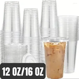 Copas descartáveis ​​falhas 50pcs com tampas transparentes de plástico de plástico de café com suco de suco de suco de bebida fria recipientes