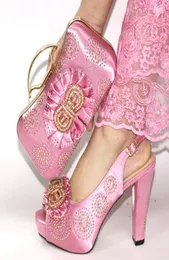 Italienska skor med matchande väskor Set Italy African Women039S Party Shoes and Bag Sets Pink Color Women Shoesjn1425297741