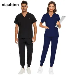 Unisex üniformalar klinik üniforma erkekler hemşirelik kıyafetleri doktor kostüm hemşire ovma diş hekimi iş kıyafetleri setleri üst pantolonlar 240527