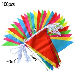 Banery Streamery konfetti 50m 100 flaga wielokolorowa flagi trójkąta Bunting Banner Pennant Festival Decoration Decoration Garland Festival Holiday D240528