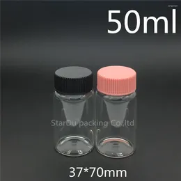 Storage Bottles 200pcs 37 70mm 50ml Screw Neck Glass Bottle With Plastic Cap For Vinegar Or Alcohol Carft/storage Candy