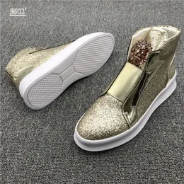 Yeni Altın Botları Sequins Erkekler Büyük Boyu 46 Mens Düz Sıradan Ayakkabı Konforlu Ayak Bileği Roman Kovboy Martin Motosiklet Botları Botas Para Hombre P26