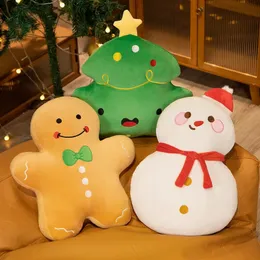 Juldekorationstecknad plysch julgran pepparkakor man snögubbe mjuk fyllning kast kudde matta barns julklapp 240527