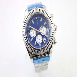 Spezialausgabe Chronometre Quarz Männer Armbanduhr drei Zone 48mm Vollstahlgürtel Schwarzes Gesicht Männliches Mond Uhr Relojoes 201B