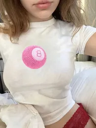 T-shirt da donna rosa a 8 palline Stampa simpatica carina ragazza a forma di cuore Slimpide perdita di peso calda maglietta a maniche corta j240527