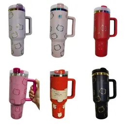 Designer 40 Unzen Becher Tassen mit Silikongriff Deckel und Stroh Cat Cat Designs Car Becher Vakuum isoliertes Wasserflaschen
