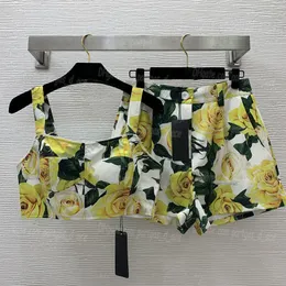 Vintage Floral Women Tanks Shorts Ustaw luksusowe letnie seksowne zbiorniki top swobodne codzienne eleganckie szorty stroje