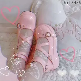 Boyut sandalet lolita artı ayakkabılar Japon Mary Jane kadın kalp tokası jk güzel kız öğrenci kawaii tatlı su df4