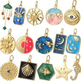 Bohemian Moon Star Charms DIY Ohrringe Halskette Armband Herz Dijes Evil Blue Eye Gold Farbe für Schmuckzubehör 240520