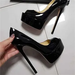 Платье обуви Uvrcos кожаная платформа для ботинок насос черный патентный кожаный высокие каблуки женская сексуальная вечеринка обувь красная обнаженная белая 35-44L2405