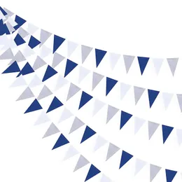 Banners streamers confetti Royal Navy Blue White Silver Party Paper Triangle Flag Pennant Birthday Nautical Ahoy Anchor Pirate Theme Supplies D240528