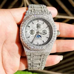 Designer acciaio inossidabile hip hop designer personalizzato completamente ghiacciato vvs moissanite diamante a mano cronografo orologio da uomo