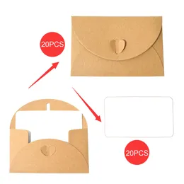 20pcs Vintage Kraft Paper Envelopes with Blank Cards Wedding Invitation Birthday Party Supplies DIY Blessing Greeting Card